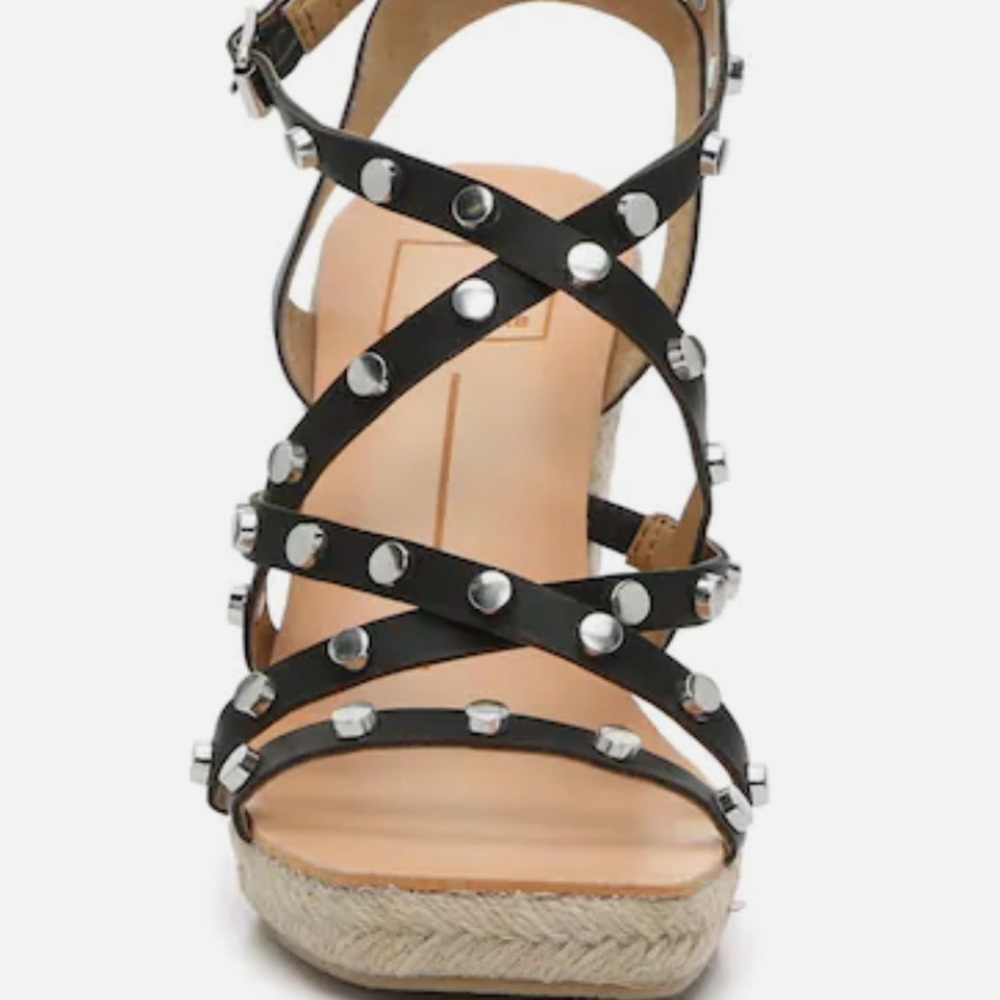DOLCE VITA Black Studded Wedge Sandals - Picture 2 of 10